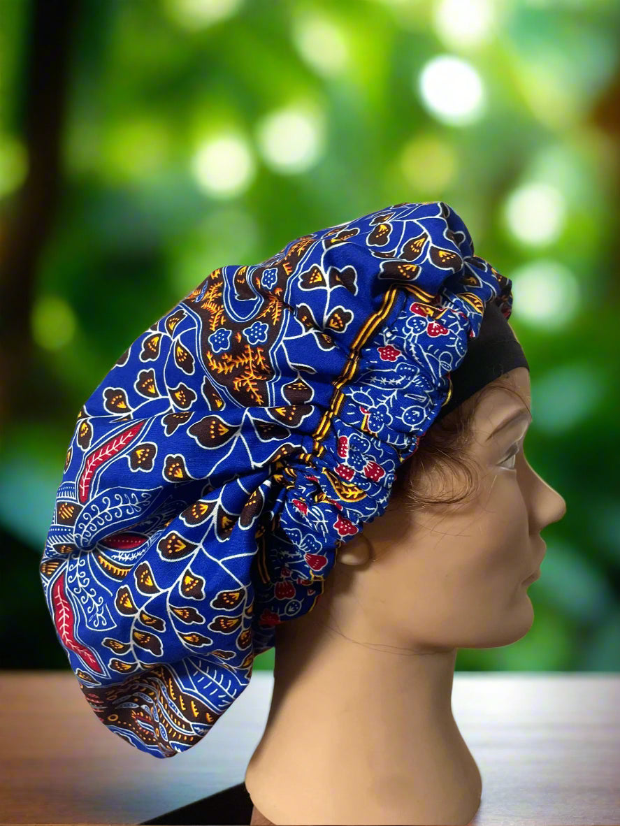 Mary Jade Boutique - Hair bonnet - Printed wax Bonnet, Double Layer, Sleep Cap, Sleeping Hat, Women Night Hair Care Accessories. Man's hair protection