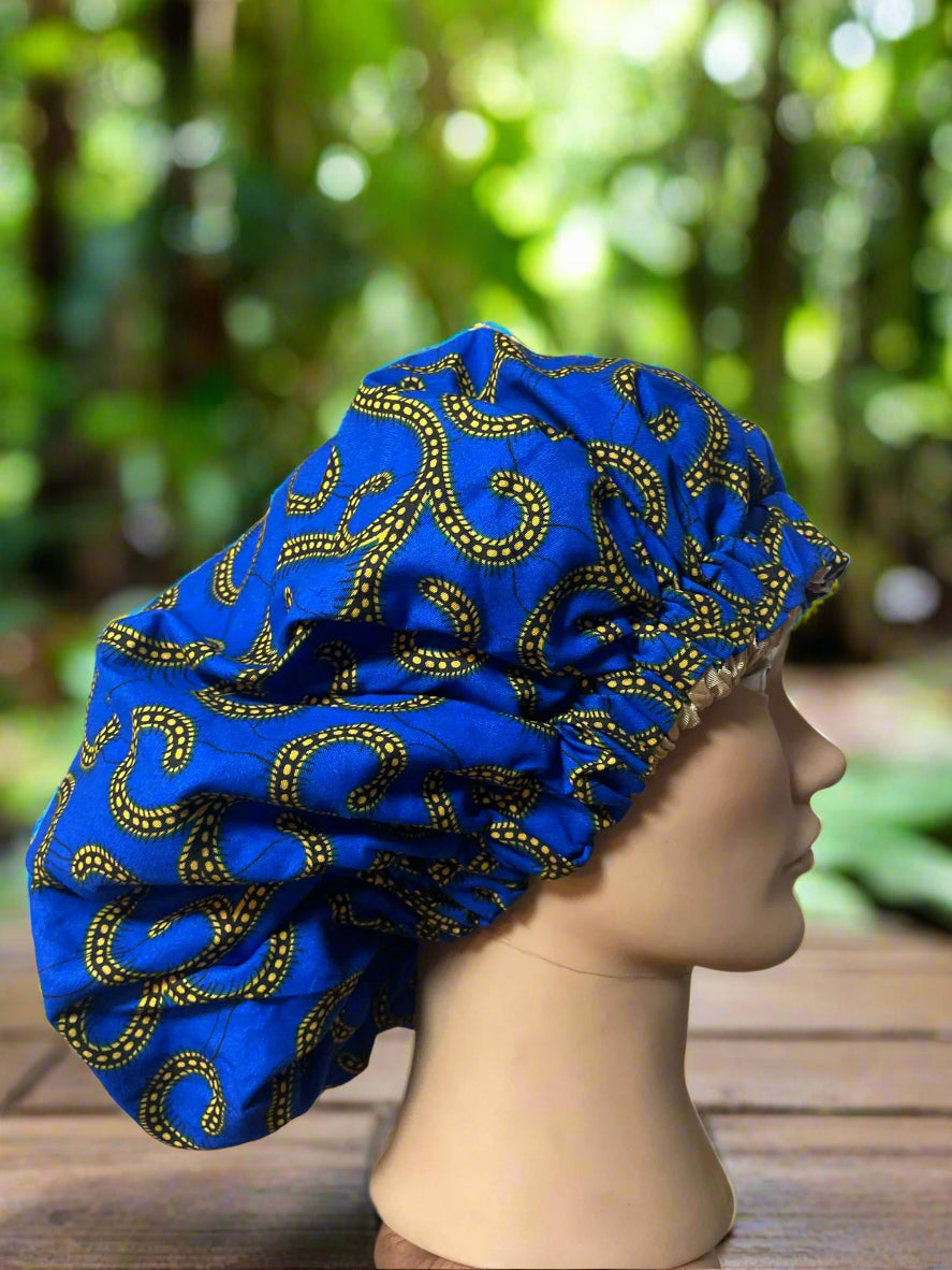Mary Jade Boutique - Hair bonnet - Printed wax Bonnet, Double Layer, Sleep Cap, Sleeping Hat, Women Night Hair Care Accessories. Man's hair protection
