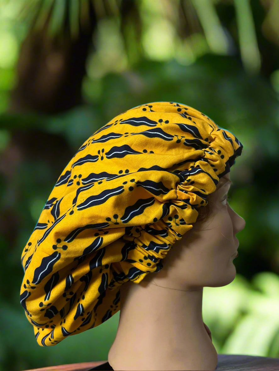 Mary Jade Boutique - Hair bonnet - Printed wax Bonnet, Double Layer, Sleep Cap, Sleeping Hat, Women Night Hair Care Accessories. Man's hair protection