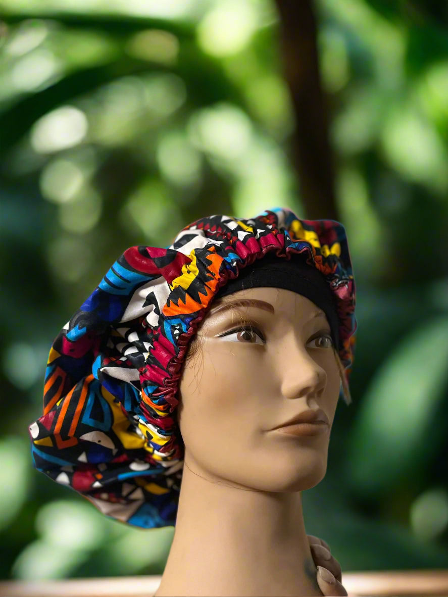 Mary Jade Boutique - Hair bonnet - Printed wax Bonnet, Double Layer, Sleep Cap, Sleeping Hat, Women Night Hair Care Accessories. Man's hair protection