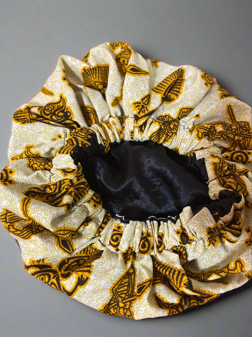 Mary Jade Boutique - Hair bonnet - Printed wax Bonnet, Double Layer, Sleep Cap, Sleeping Hat, Women Night Hair Care Accessories. Man's hair protection