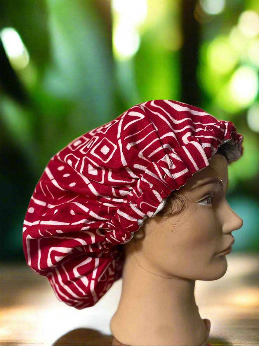 Mary Jade Boutique - Hair bonnet - Printed wax Bonnet, Double Layer, Sleep Cap, Sleeping Hat, Women Night Hair Care Accessories. Man's hair protection