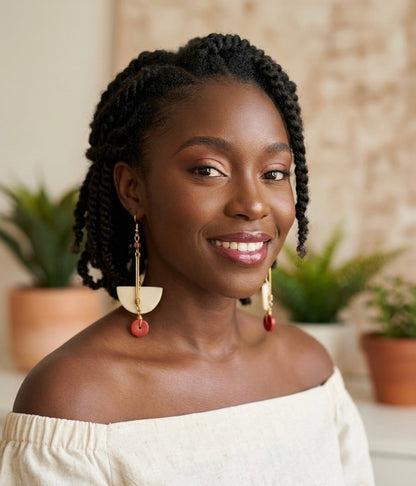 Handmade Unique Earrings – Wood, Cowries & Beads