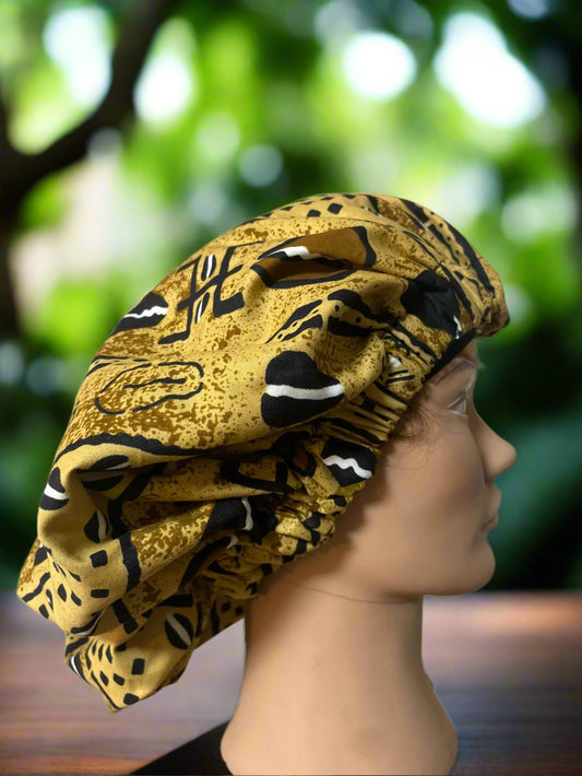 Mary Jade Boutique - Hair bonnet - Printed wax Bonnet, Double Layer, Sleep Cap, Sleeping Hat, Women Night Hair Care Accessories. Man's hair protection