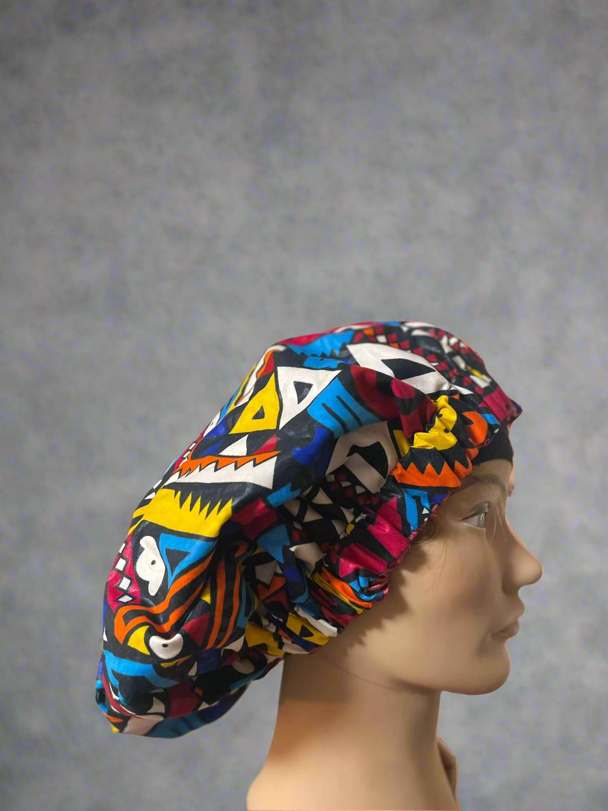 Mary Jade Boutique - Hair bonnet - Printed wax Bonnet, Double Layer, Sleep Cap, Sleeping Hat, Women Night Hair Care Accessories. Man's hair protection