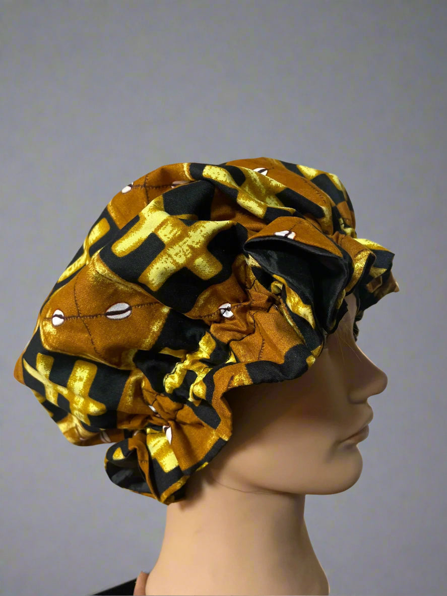 Mary Jade Boutique - Hair bonnet - Printed wax Bonnet, Double Layer, Sleep Cap, Sleeping Hat, Women Night Hair Care Accessories. Man's hair protection