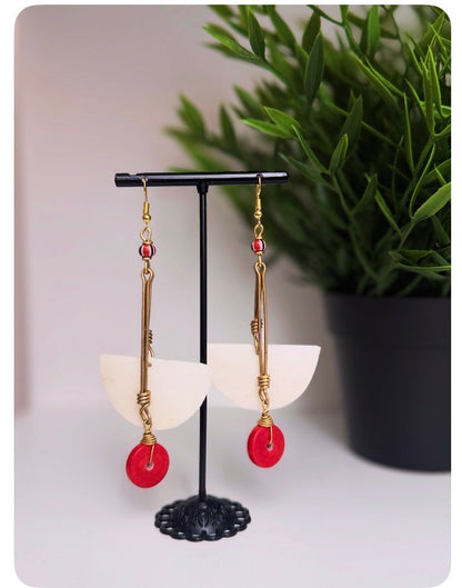 Handmade Unique Earrings – Wood, Cowries & Beads