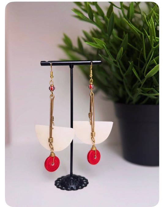 Handmade Unique Earrings – Wood, Cowries & Beads