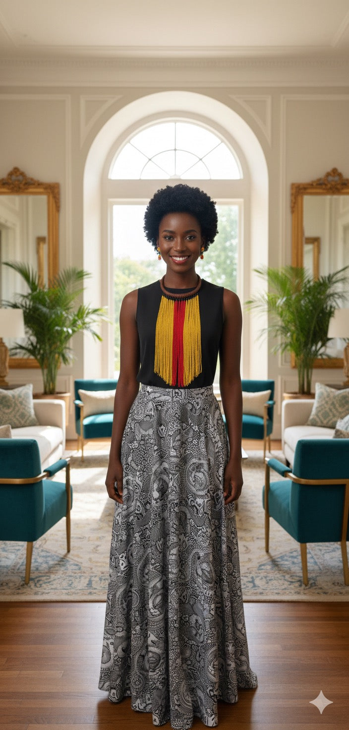 African Authentic Long Pendant Necklace Bead/Leather