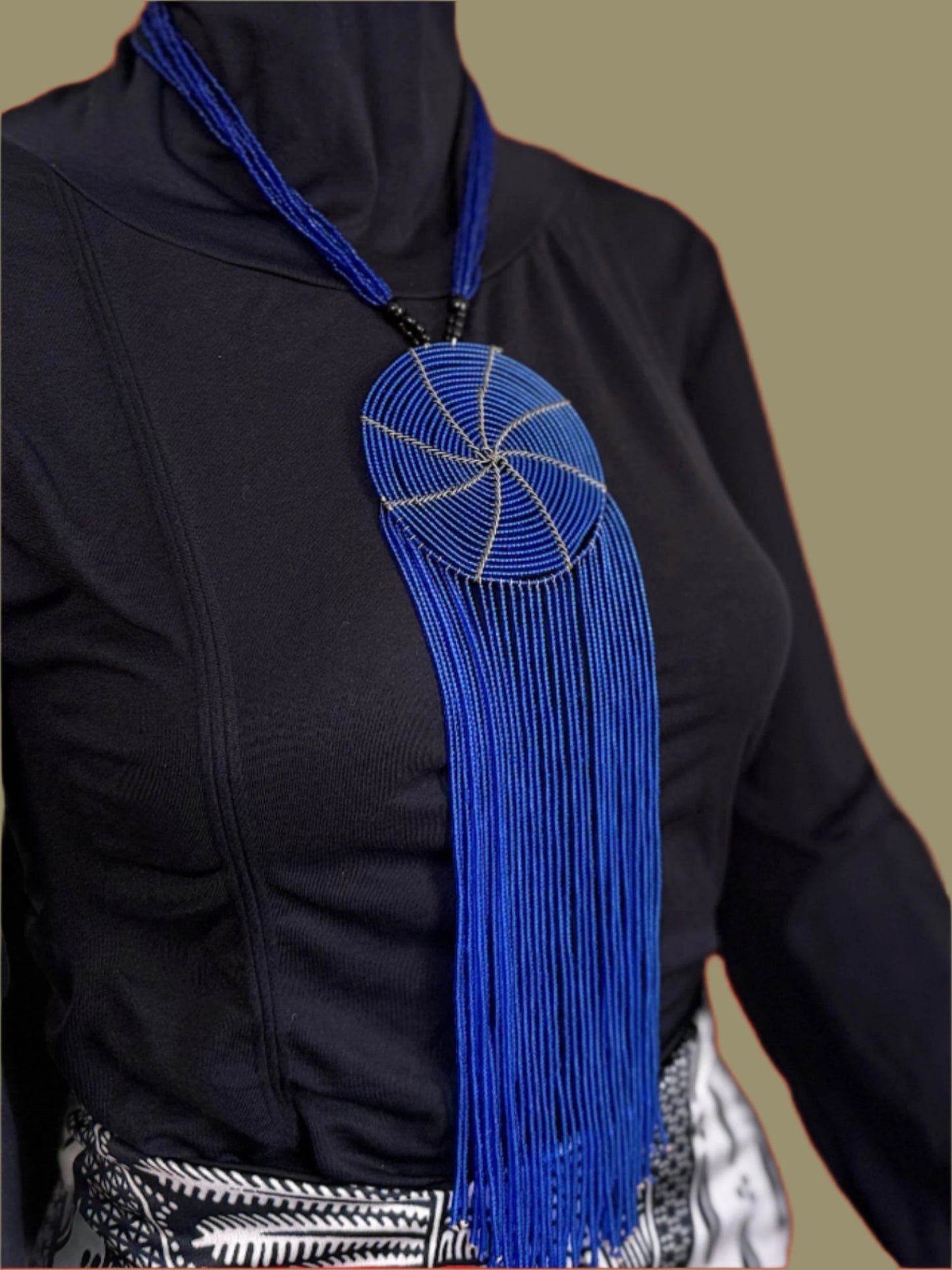 African Authentic Long Pendant Necklace colorful Beads