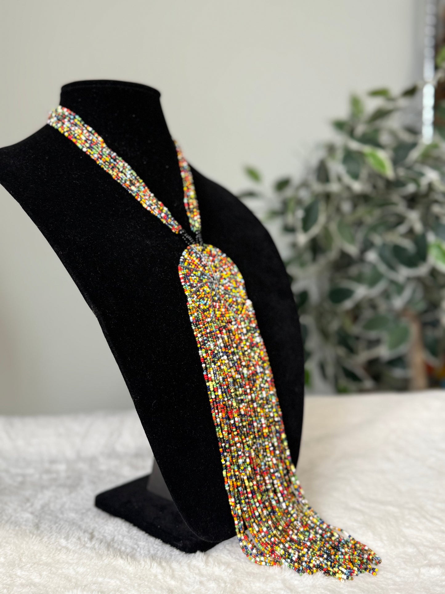 African Authentic Long Pendant Necklace colorful Beads