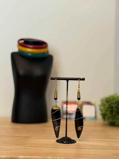 Handmade Unique Earrings – Wood, Cowries & Beads