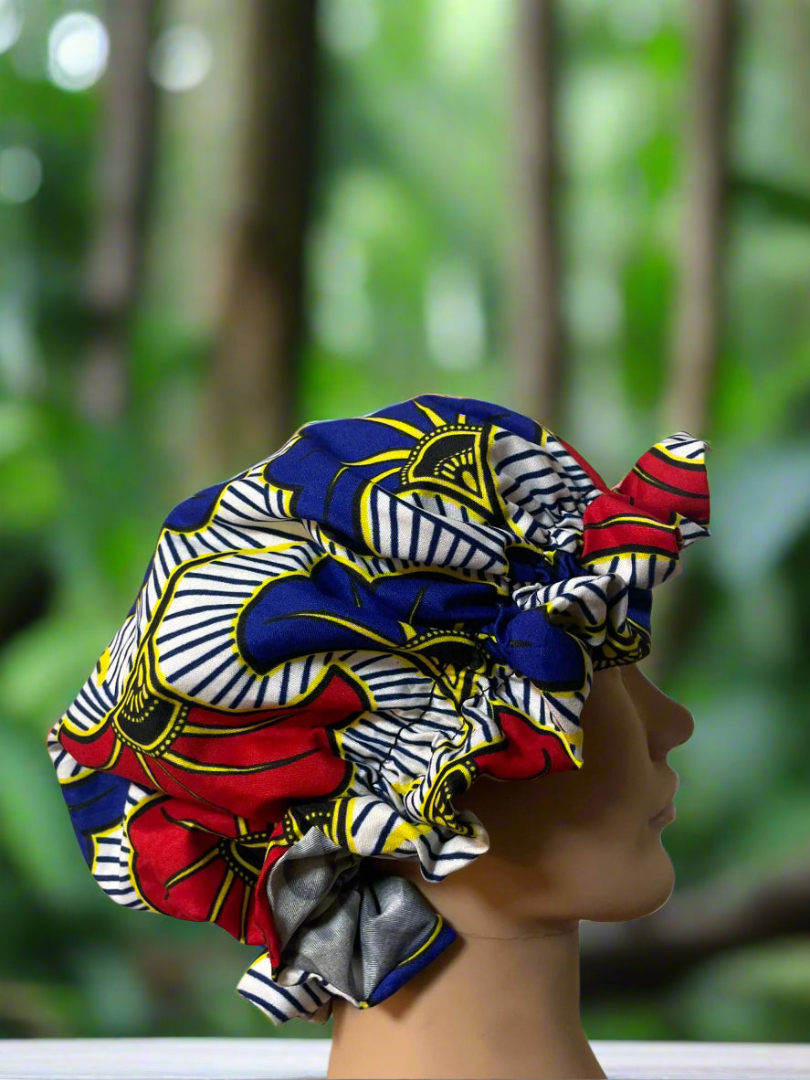 Mary Jade Boutique - Hair bonnet - Printed wax Bonnet, Double Layer, Sleep Cap, Sleeping Hat, Women Night Hair Care Accessories. Man's hair protection